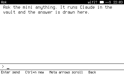 Ask, waiting for a question. The answer streams in above the composer line.