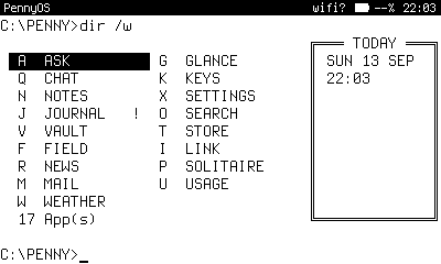 Home in the terminal theme: a dir /w listing.