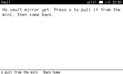 Before the first sync there is no mirror, and Vault says so.